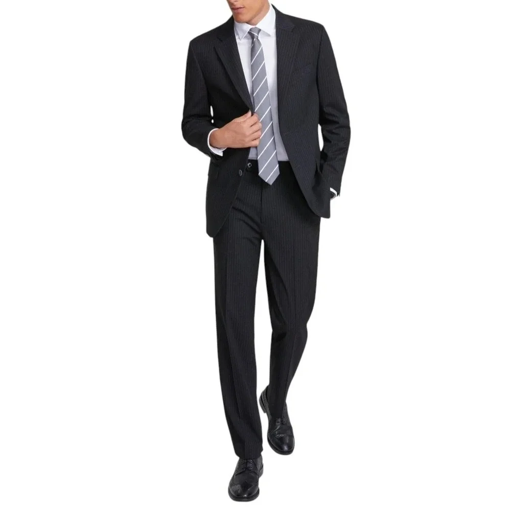 Nautica Men's 2-pc Suit Blazer Jacket 44R Pants 38W 32L Solid Black